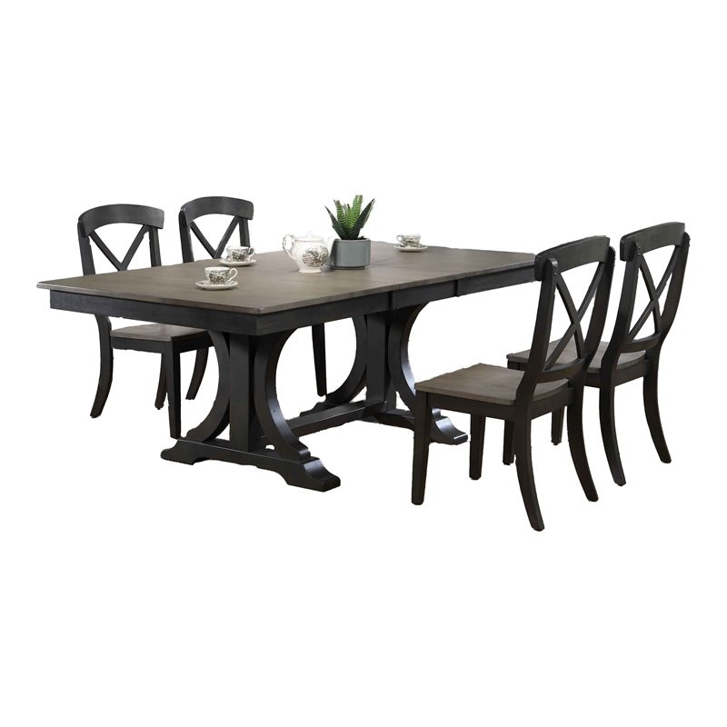 Art Deco X-Back Solid Wood Extendable Dining Set in Gray 5-Piece Set