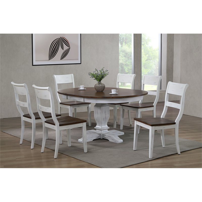7-Piece Solid Wood Extendable Dining Set in White & Brown