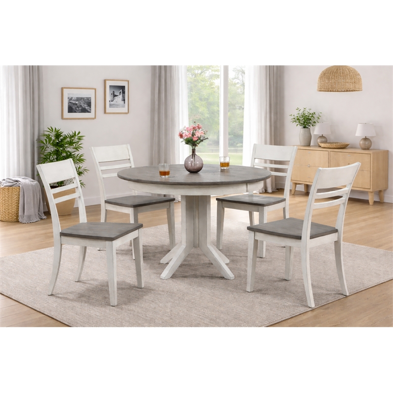 5-Pc Contemporary Wood Dining Set in Ash/Stormy White