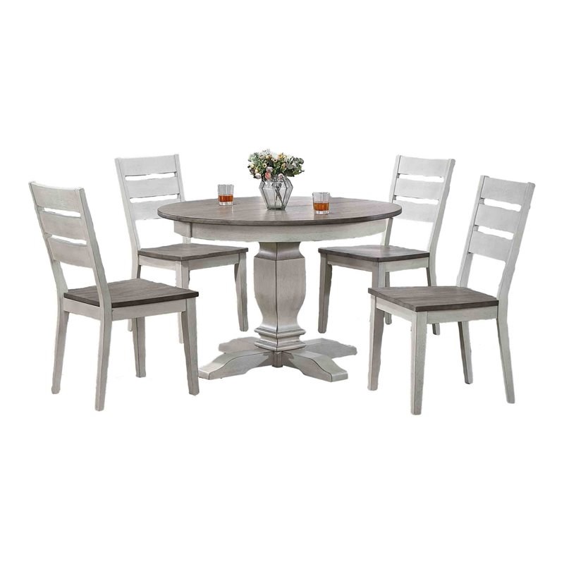 5-Pc Ladder Back Wood Dining Set in Ash/Stormy White