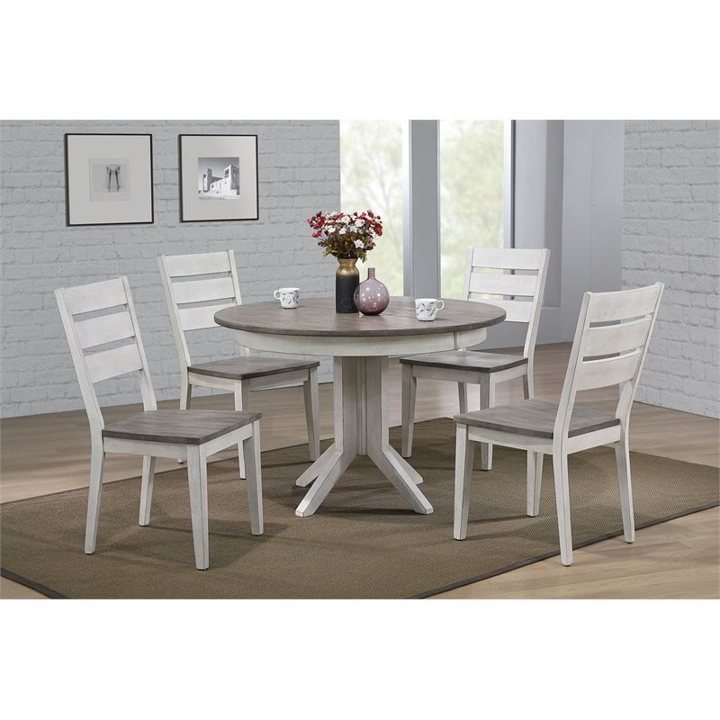 5-Piece Ladder Wood Dining Set in Ash/Stormy White