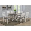 7-Piece Round Solid Wood Extendable Dining Set With Ladder Back Chairs in White & Grey