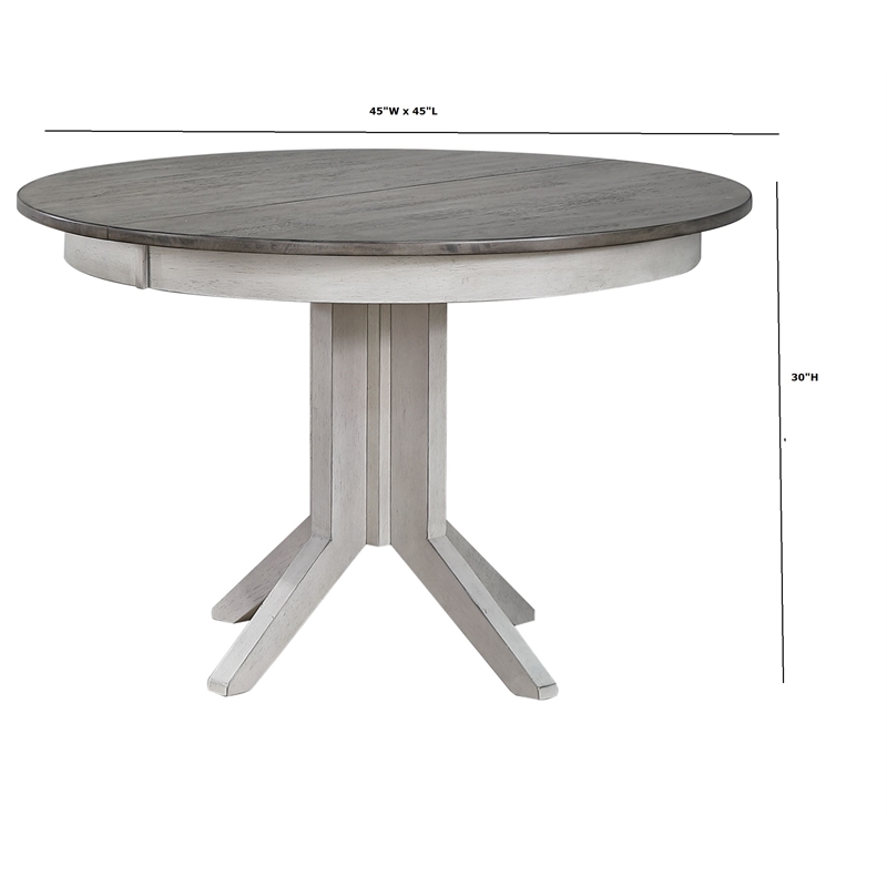 7-Piece Round Solid Wood Extendable Dining Set With Ladder Back Chairs in Grey