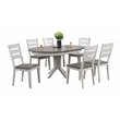 7-Piece Round Solid Wood Extendable Dining Set With Ladder Back Chairs in White & Grey