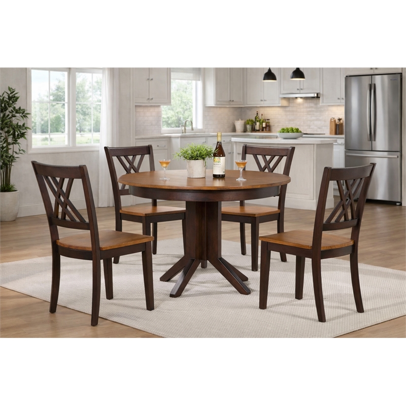 5-Pc Double X Wood Dining Set in Whiskey/Mocha Brown