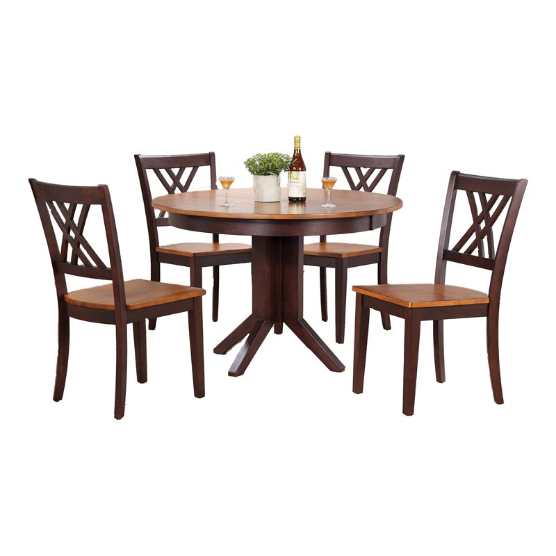 5-Pc Double X Wood Dining Set in Whiskey/Mocha Brown