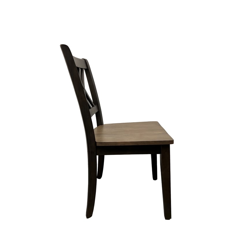 5-Pc Double X-Back Wood Dining Set in Gray/Black Stone