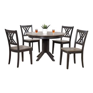 Iconic Furniture Company 5-Pc Double X-Back Wood Dining Set in Gray/Black Stone