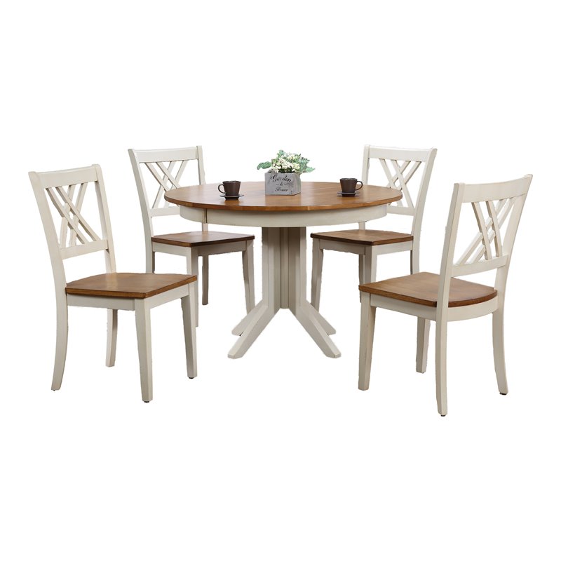 5-Pc Double X-Back Wood Dining Set in Caramel/Biscotti