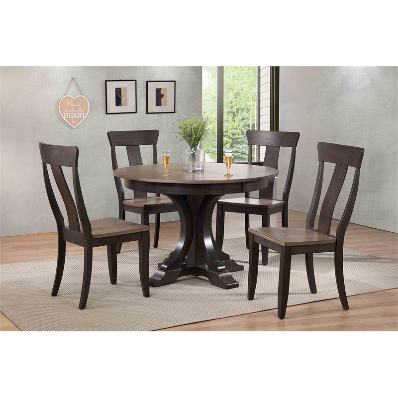5-Piece Deco Panel Wood Dining Set in Gray/Black Stone
