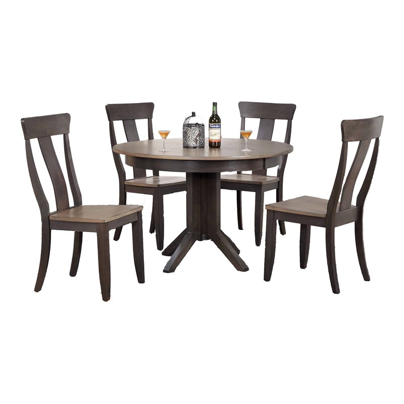 5-Pc Contemporary Wood Dining Set in Gray/Black Stone