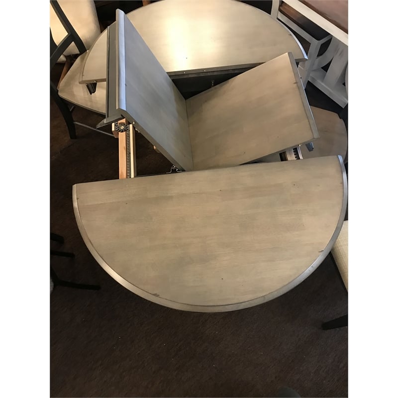 5-Pc Round Panel Wood Dining Set in Gray/Black Stone