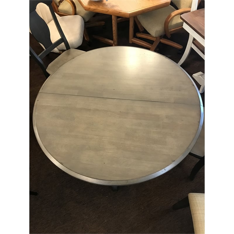 5-Pc Round Panel Wood Dining Set in Gray/Black Stone