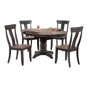Iconic Furniture Company 5-Pc Round Panel Wood Dining Set in Gray/Black Stone