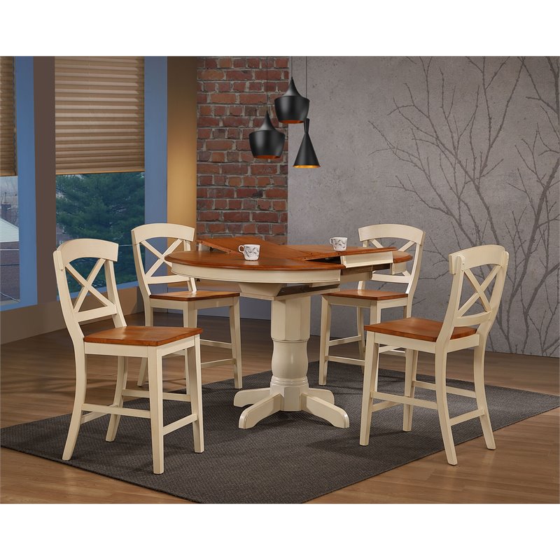 5-Pc X-Back Wood Dining Set in Caramel/Biscotti
