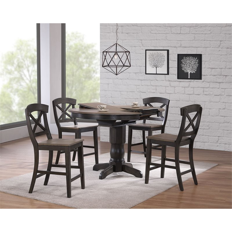 5-Pc X-Back Wood Dining Set in Gray/Black Stone