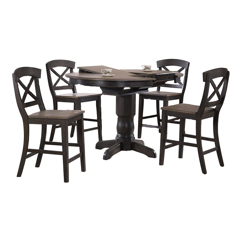 5-Pc X-Back Wood Dining Set in Gray/Black Stone