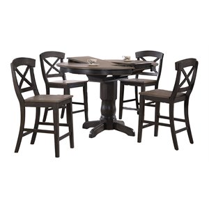 Iconic Furniture Company 5-Pc X-Back Wood Dining Set in Gray/Black Stone