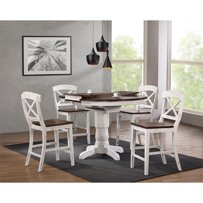 5-Pc X-Back Wood Dining Set in Cocoa Brown/Cotton White