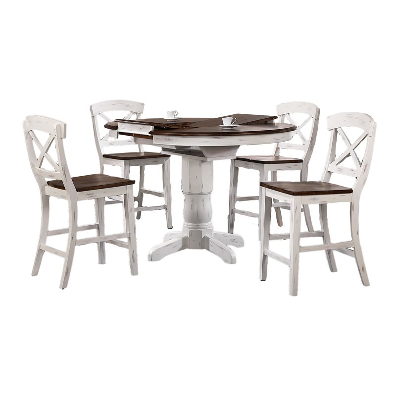 5-Pc X-Back Wood Dining Set in Cocoa Brown/Cotton White