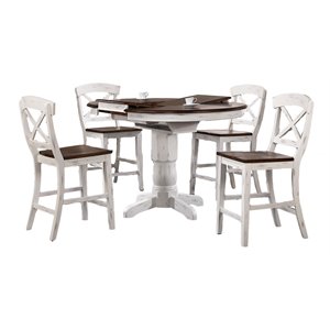 Iconic Furniture Company 5-Pc X-Back Wood Dining Set in Cocoa Brown/Cotton White