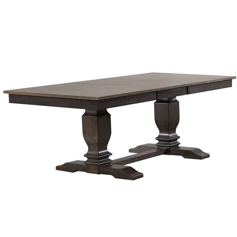 7-Pc Wood Pedestal Dining Set in Gray/Black Stone