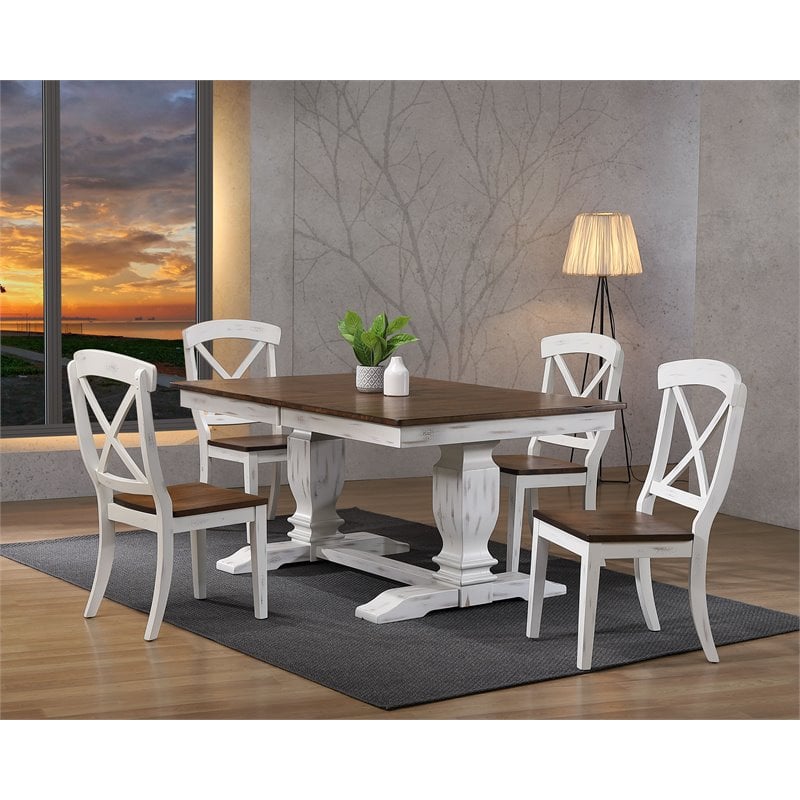 5-Pc Wood Dining Set in Cocoa Brown/Cotton White