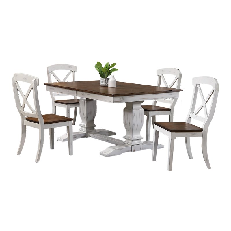 5-Pc Wood Dining Set in Cocoa Brown/Cotton White