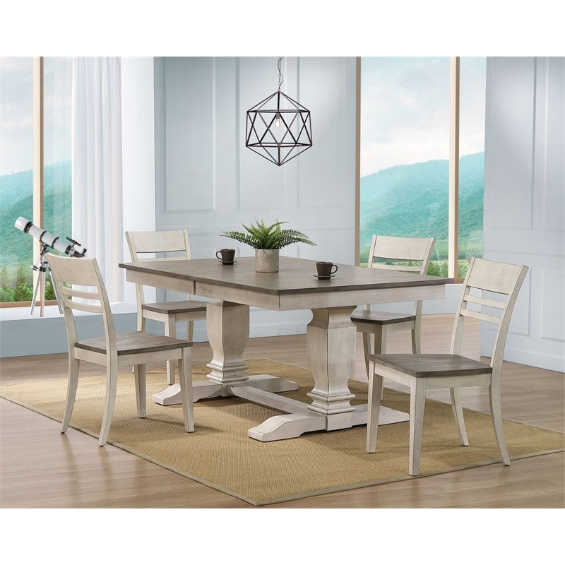 5-Pc Wood Pedestal Dining Set in Ash/Stormy White