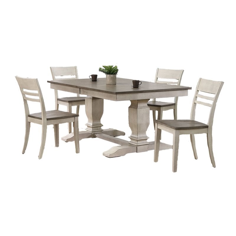 5-Pc Wood Pedestal Dining Set in Ash/Stormy White