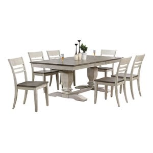 Iconic Furniture Company 7-Pc Wood Pedestal Dining Set in Ash/Stormy White