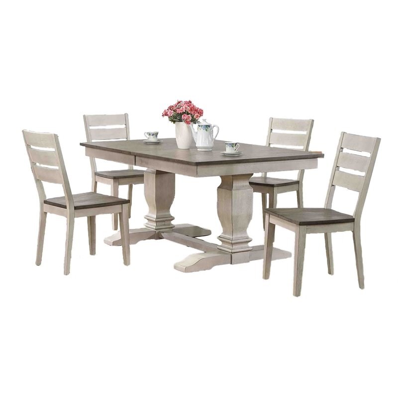 5-Pc Ladder Wood Pedestal Dining Set in Ash/Stormy