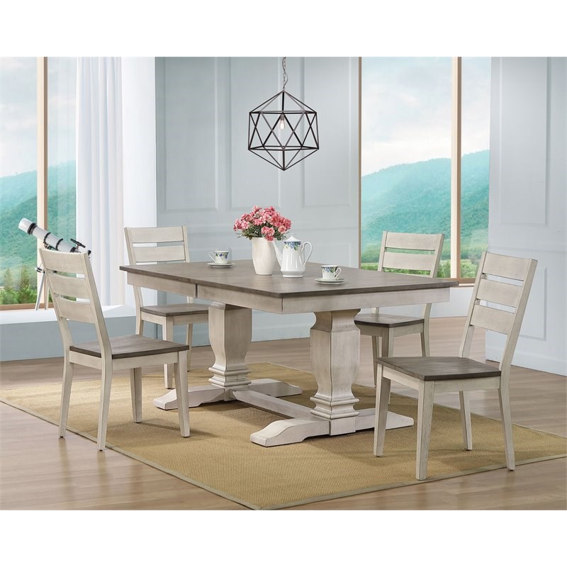 5-Pc Ladder Wood Pedestal Dining Set in Ash/Stormy