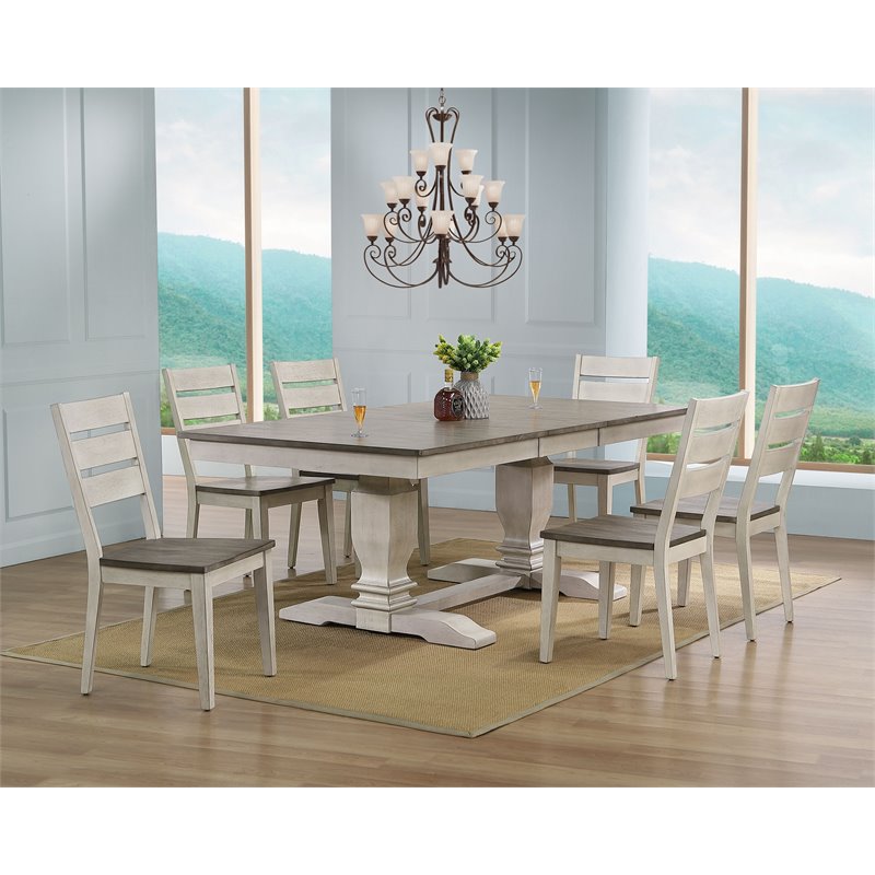 7-Pc Ladder Wood Pedestal Dining Set in Ash/Stormy