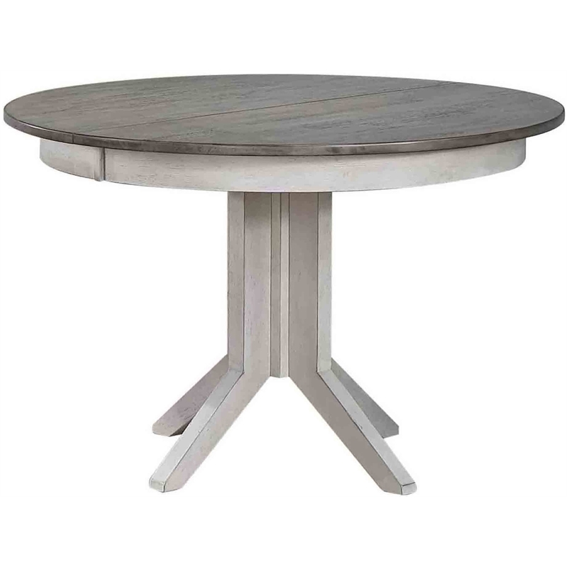 Round Contemporary Solid Wood Extendable Dining Table in White & Grey