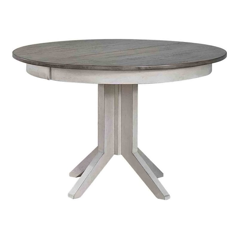 Round Contemporary Solid Wood Extendable Dining Table in White & Grey