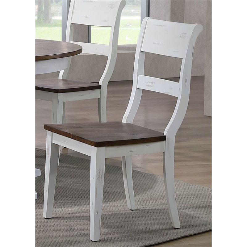 Solid Wood Ladderback Dining Side Chairs in White/ Brown (Set of 2)