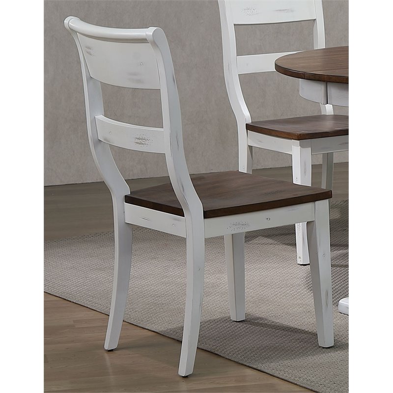 Solid Wood Ladderback Dining Side Chairs in White/ Brown (Set of 2)