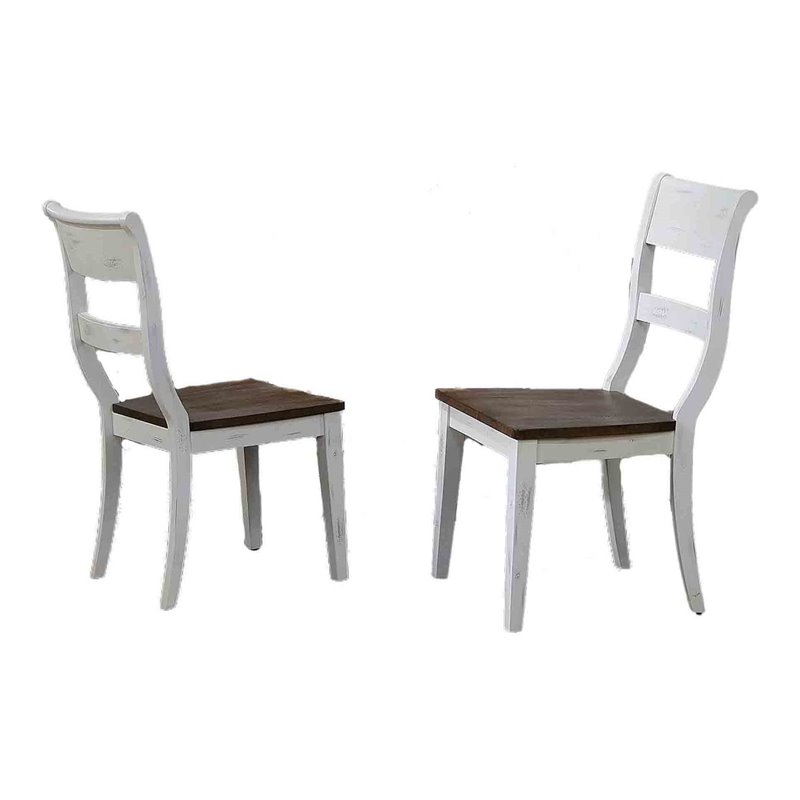 Solid Wood Ladderback Dining Side Chairs in White/ Brown (Set of 2)