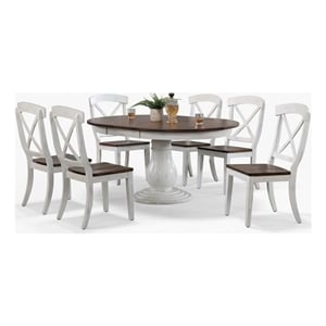 &quot45&quot&quotx45&quot&quotx63&quot Solid Wood Extendable Dining Set In White/ Brown Transitional  X-x Back 7-Piece Bella Dining Set