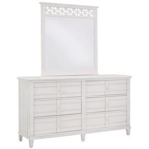 cane bay 6-drawer bright white wood dresser and fretwork mirror