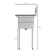 Koolmore 14x16x11 Left NSF Stainless Steel Kitchen Prep/Utility Sink in Silver