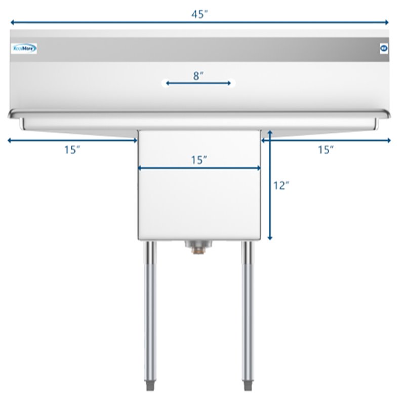 Koolmore 15x15x12 NSF Stainless Steel Kitchen Prep/Utility Sink in Silver