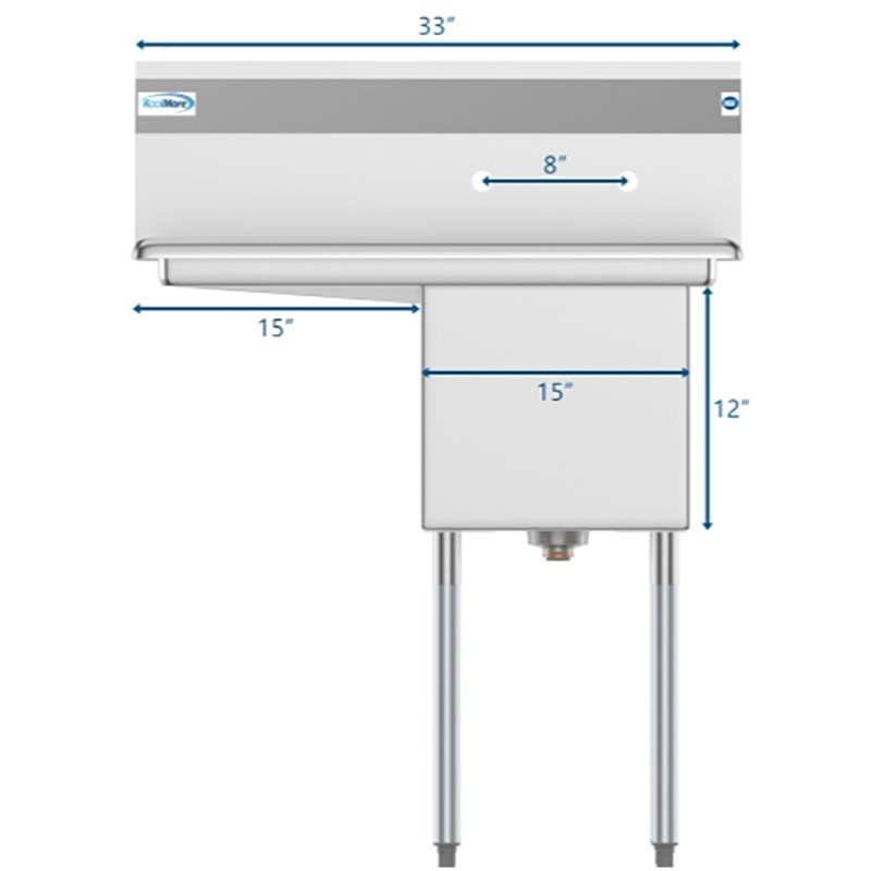 Koolmore 15x15x12 Left NSF Stainless Steel Kitchen Prep/Utility Sink in Silver