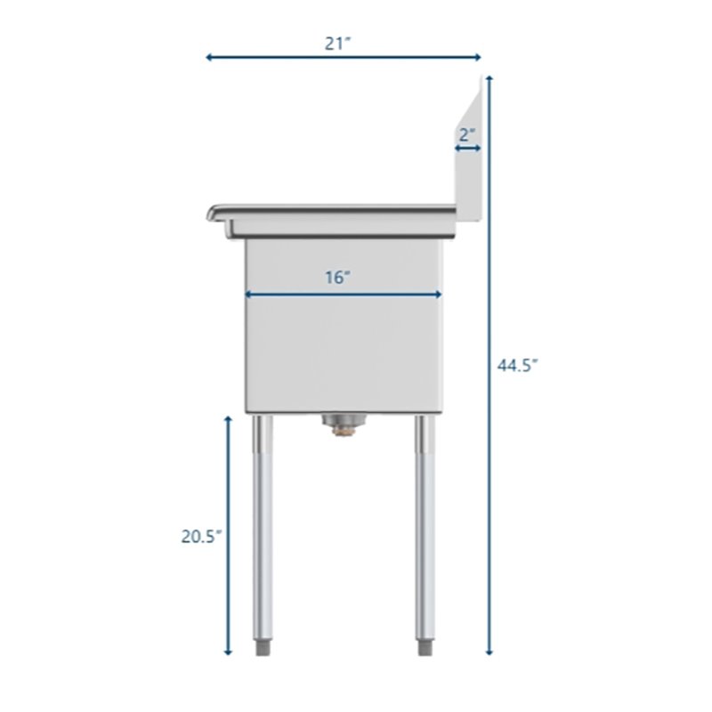 Koolmore 15x15x12 Left NSF Stainless Steel Kitchen Prep/Utility Sink in Silver