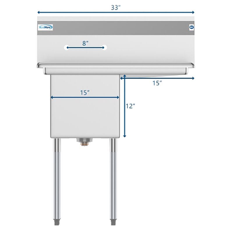 Koolmore 15x15x12 Right NSF Stainless Steel Kitchen Prep/Utility Sink in Silver
