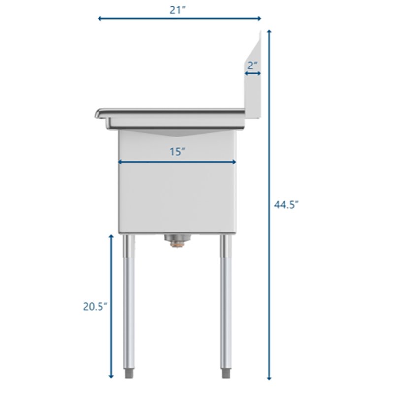 Koolmore 15x15x12 Right NSF Stainless Steel Kitchen Prep/Utility Sink in Silver