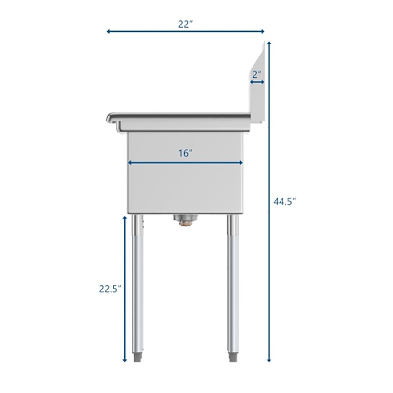 Koolmore 12x16x10 Right Stainless Steel Kitchen Prep & Utility Sink in Silver