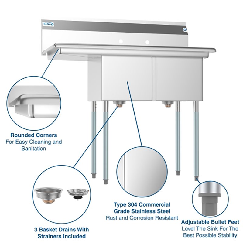 Koolmore 14x16x11 Left Stainless Steel Kitchen Prep & Utility Sink in Silver