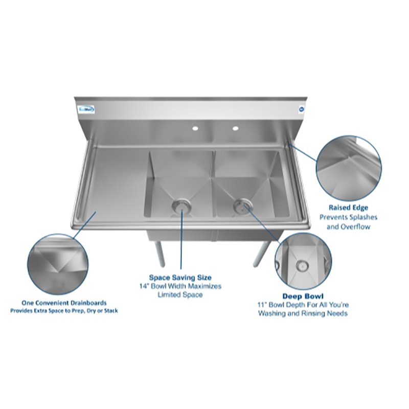 Koolmore 14x16x11 Left Stainless Steel Kitchen Prep & Utility Sink in Silver